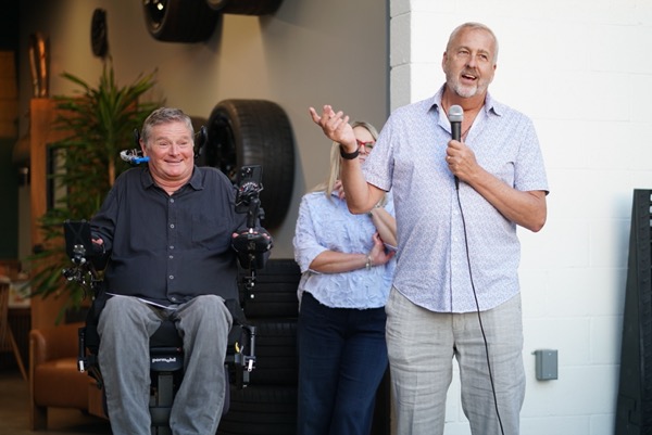Sam Schmidt smiling during the speeches at the Petrol Club